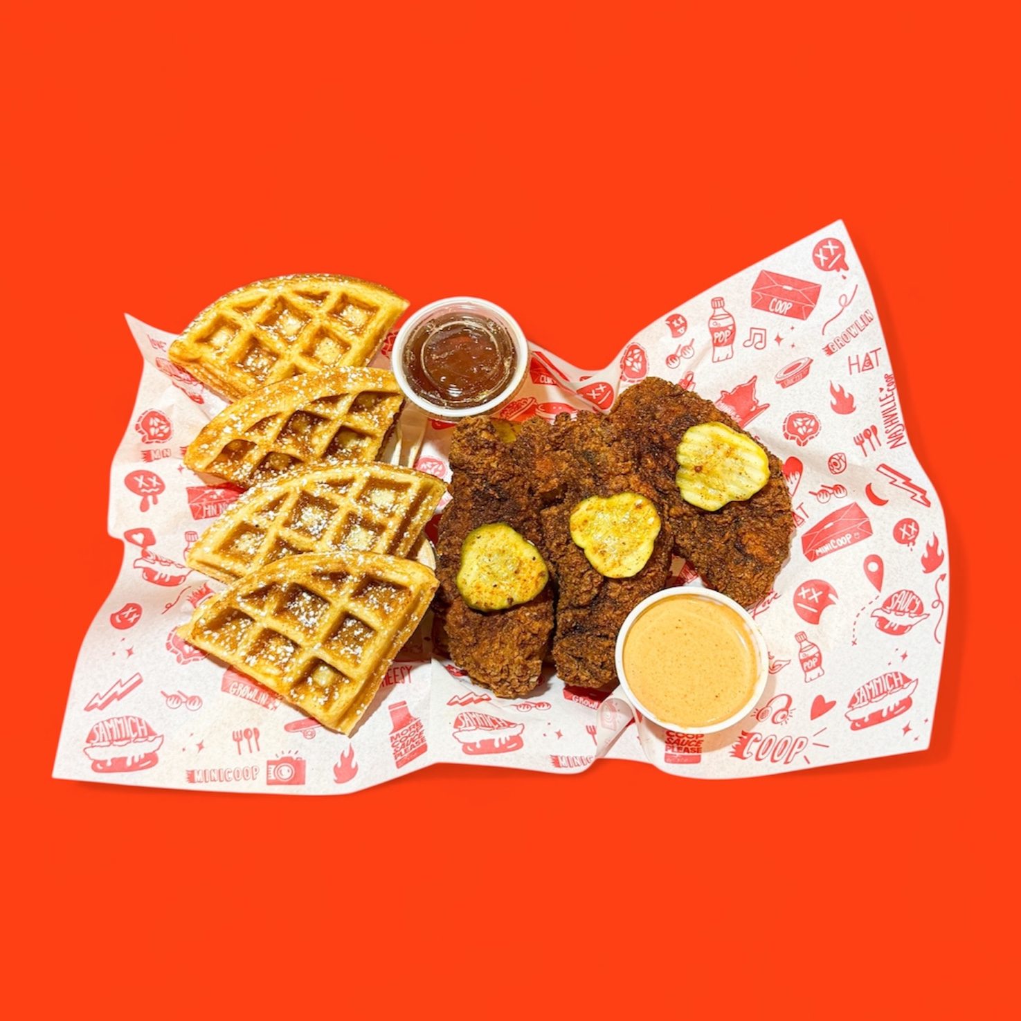 HOT CHICKEN & WAFFLES.